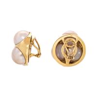 TIFFANY & CO., PALOMA PICASSO, YELLOW GOLD AND CULTURED MABE PEARL EARCLIPS