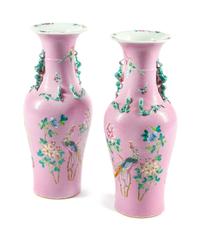 A Pair of Chinese Porcelain Vases Height 25 1/4 inches.