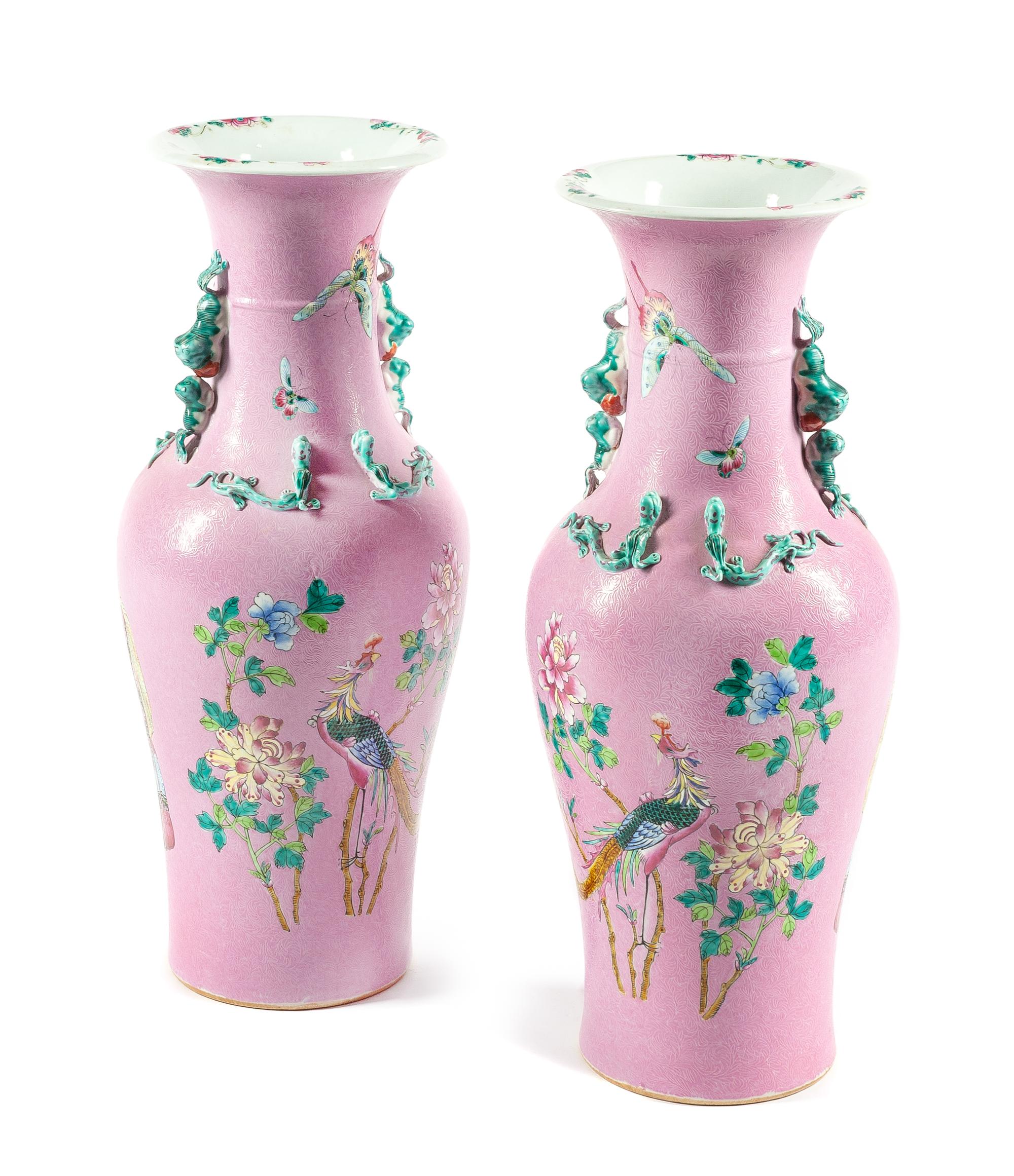 A Pair of Chinese Porcelain Vases Height 25 1/4 inches.