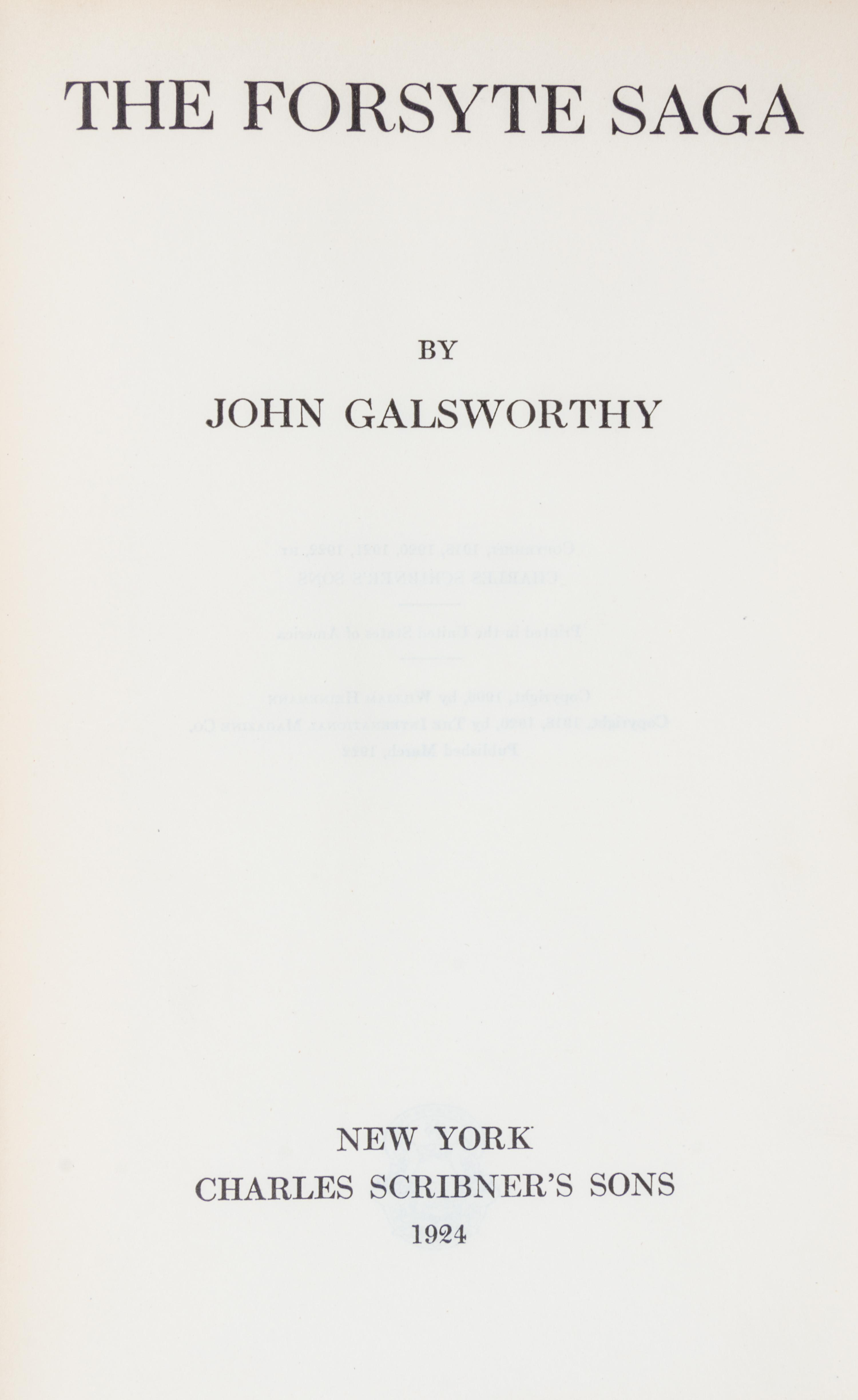 GALSWORTHY, JOHN. The Forsyte Saga. New York, 1924. Signed.
