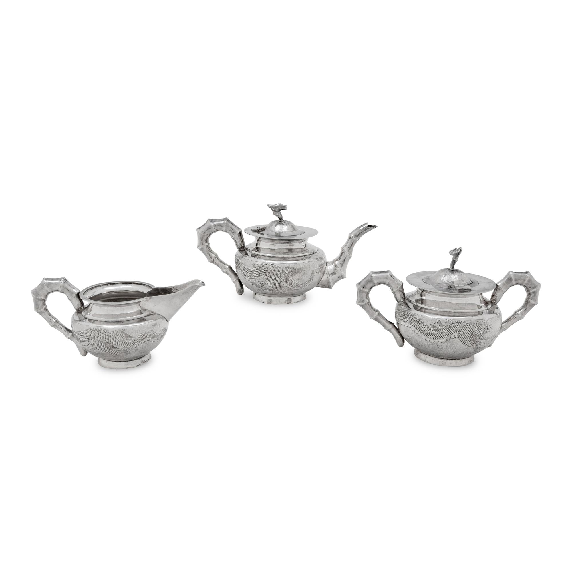 A Chinese Silver Three-Piece Tea Service
