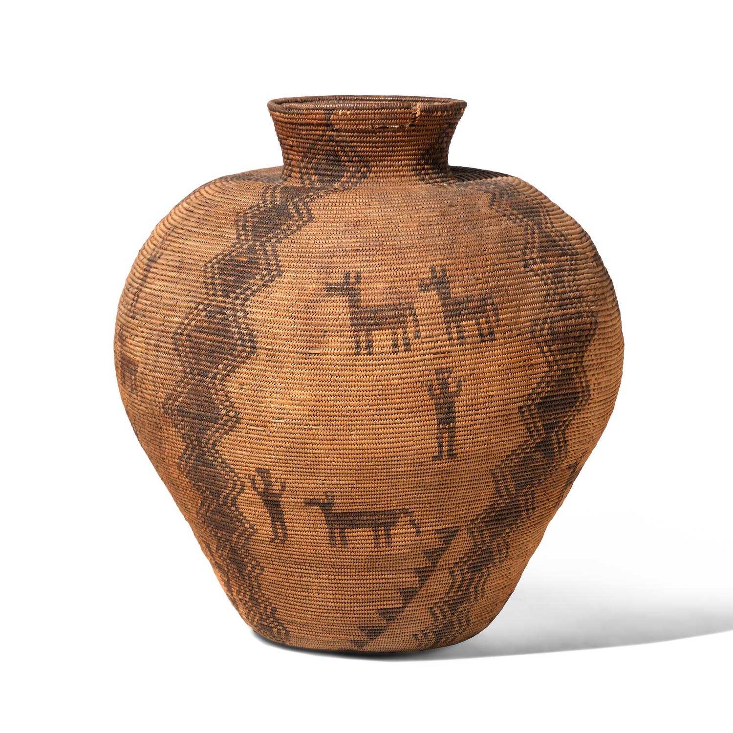 Monumental Apache Basketry Figural Olla