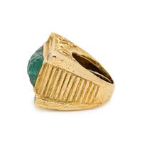 KATY BRISCOE, YELLOW GOLD, CARVED EMERALD AND DIAMOND RING