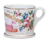 A Porcelain Shaving Mug Depicting a Hudson River Paddle Wheeler