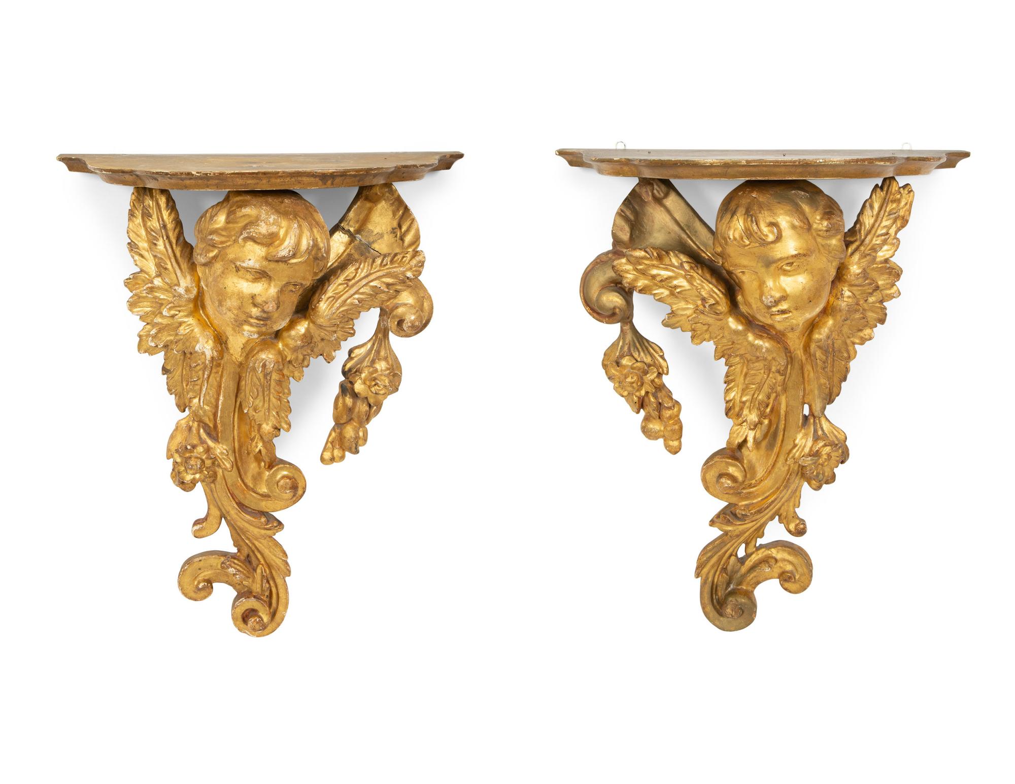 A Pair of Italian Giltwood Wall Brackets