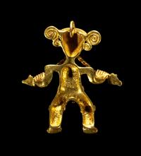 A Veraguas Gold Figural Pendant Biting a a Double-Headed Snake