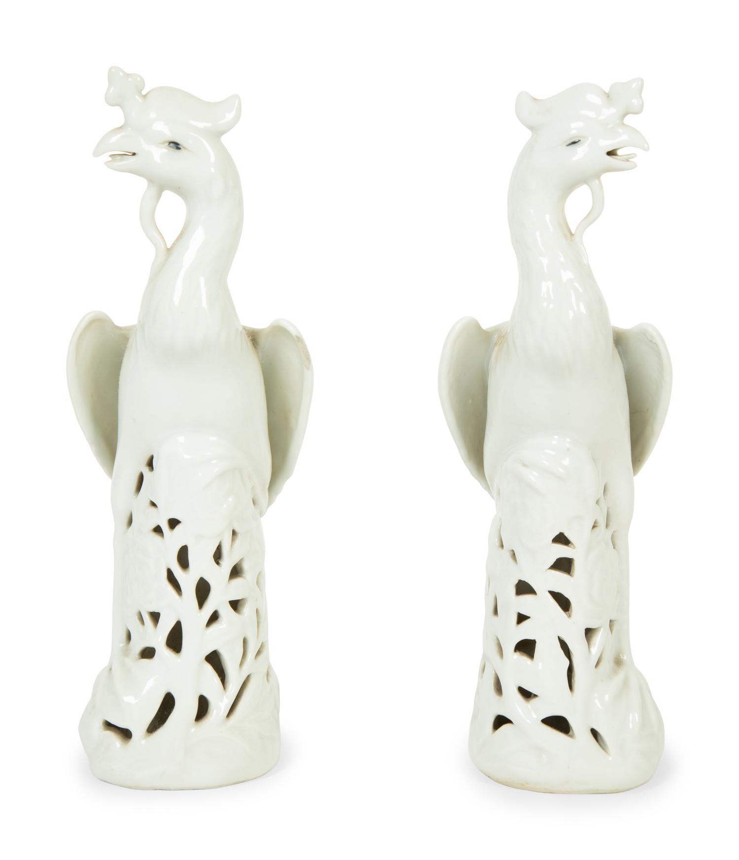 A Pair of Chinese Export Blanc de Chine Phoenix Birds — 20TH CENTURY