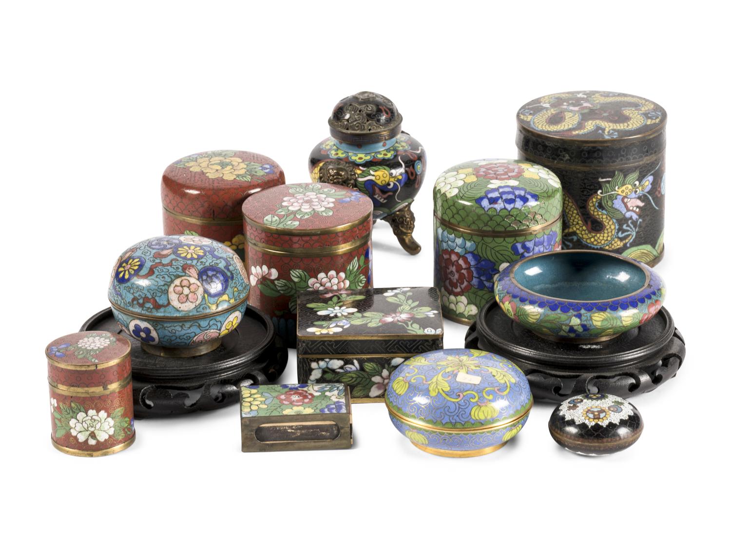 A Large Group of 32 Chinese and Japanese Cloisonné Wares