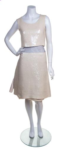 A Chanel Ivory Sequined and Blue Moire Cocktail Dress,