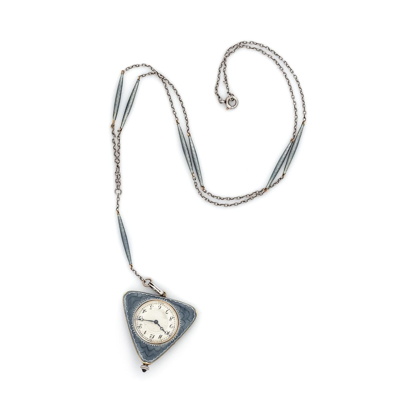C.H. Meylan, Edwardian, Diamond and Polychrome Enamel Pendant Watch