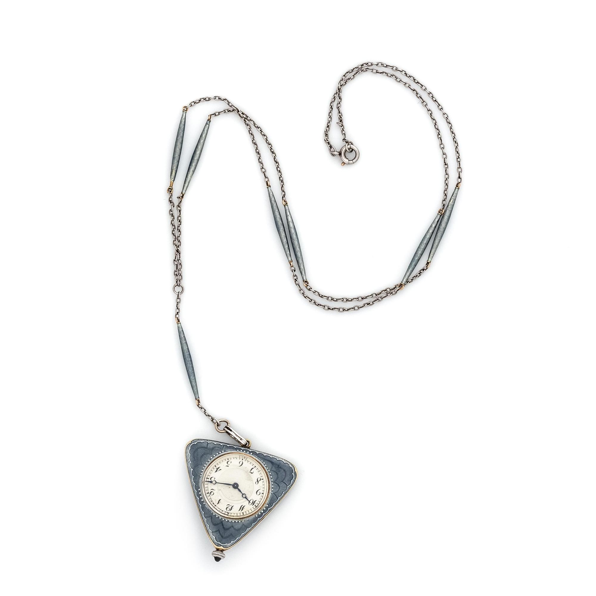 C.H. Meylan, Edwardian, Diamond and Polychrome Enamel Pendant Watch