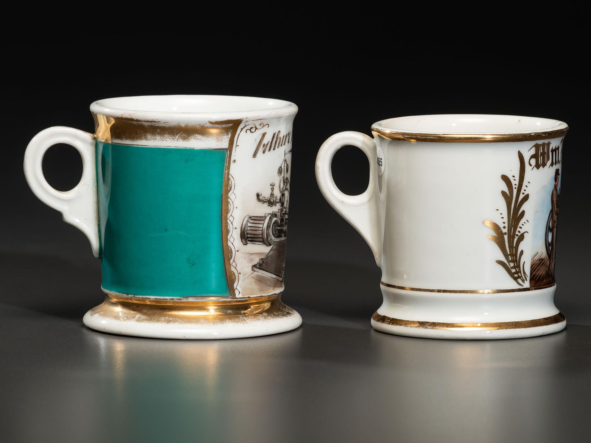 Two Machinists' Porcelain Occupational Shaving Mugs