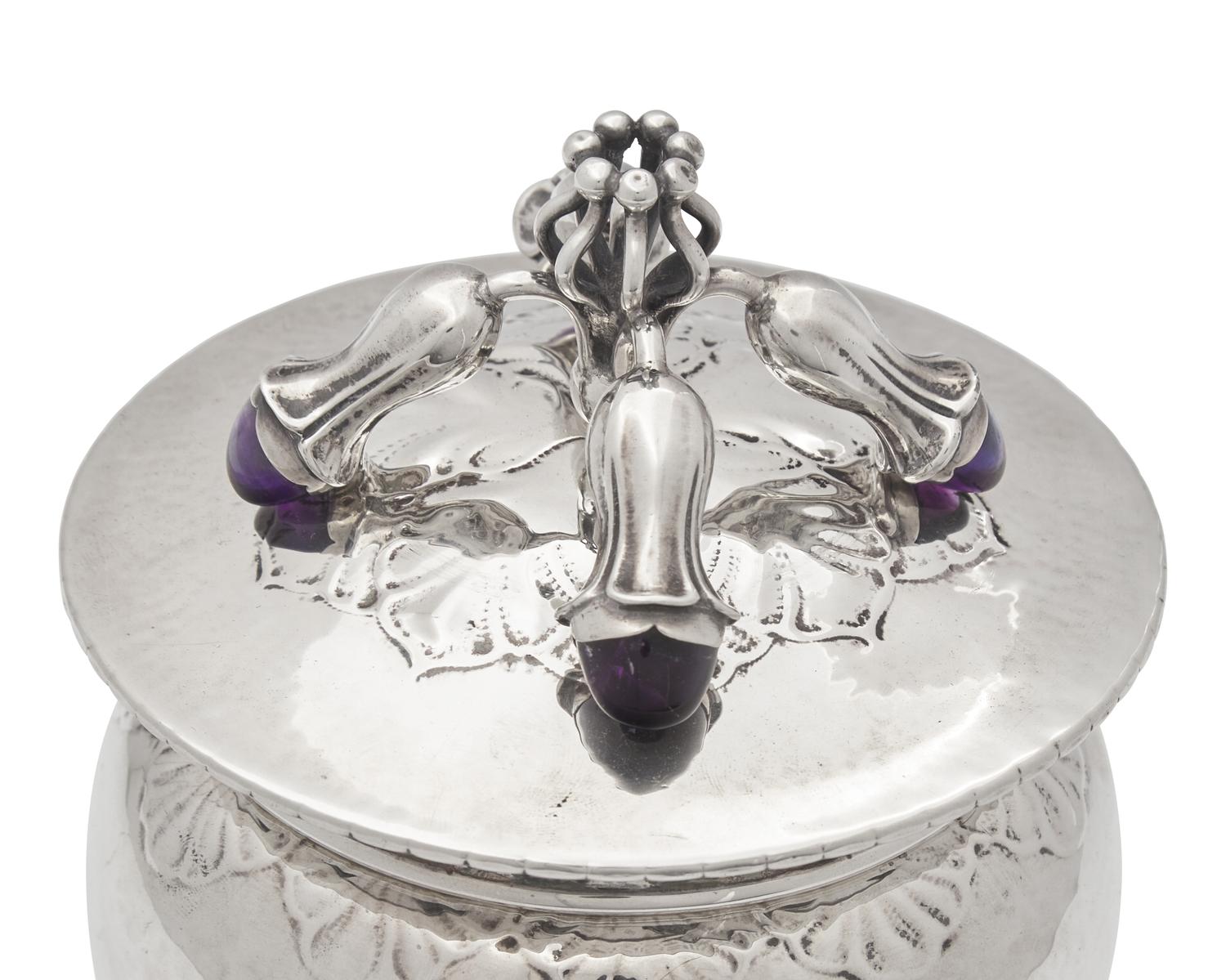 A Georg Jensen Silver and Amethyst Mounted Covered Urn