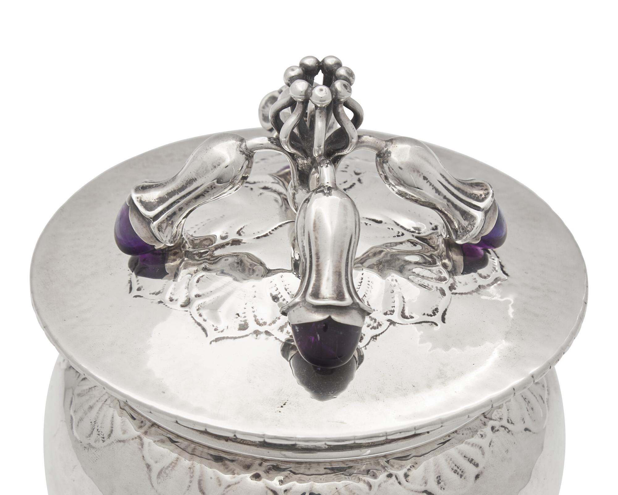 A Georg Jensen Silver and Amethyst Mounted Covered Urn