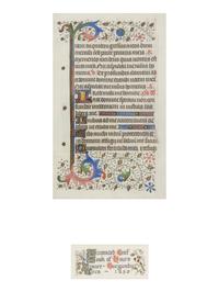 BURGUNDIAN ILLUMINATOR A leaf from a Book of Hours, with illuminated initials, in Latin, illuminated manuscript on parchment [France, probably Burgundy, c. 1450]