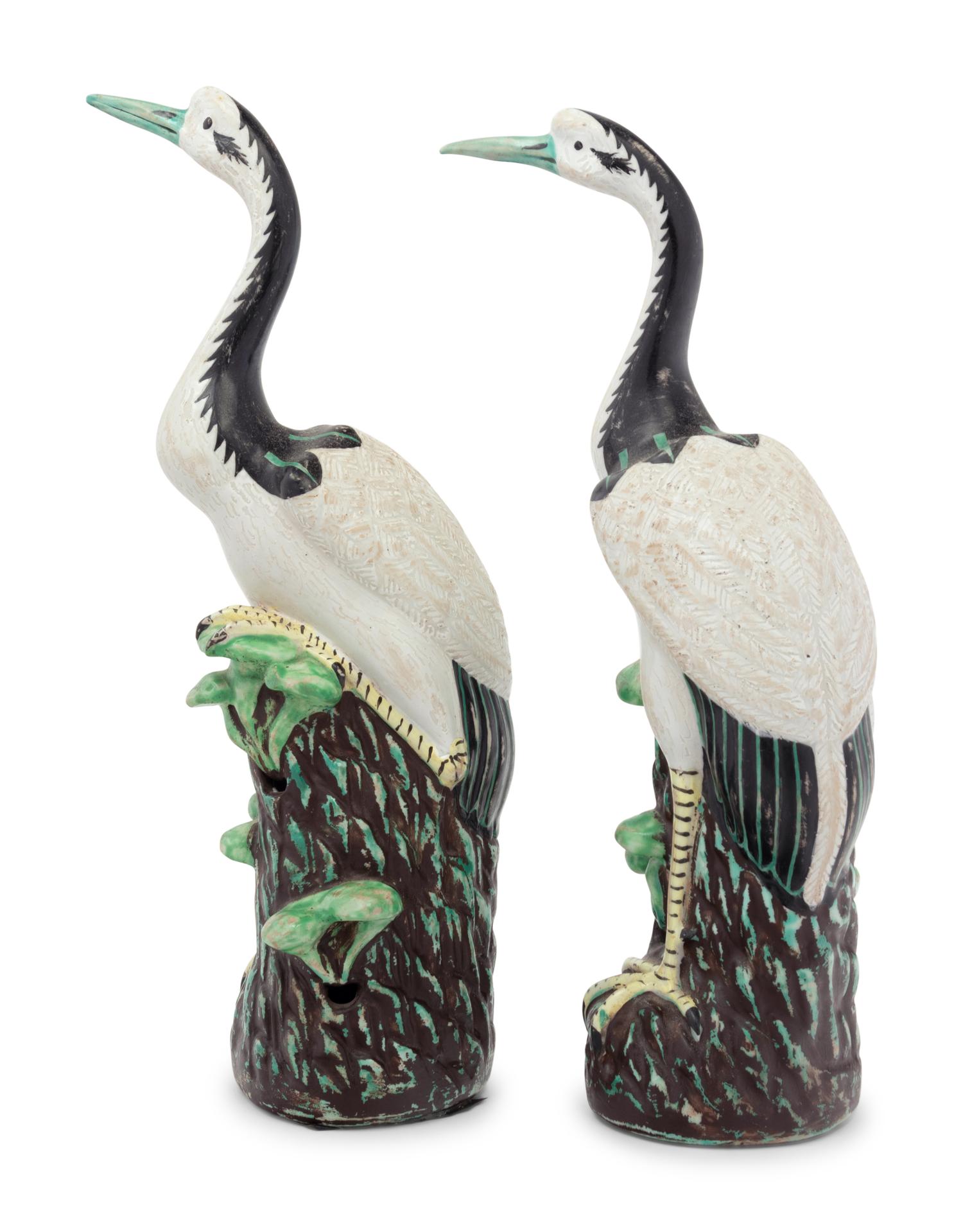 A Pair of Chinese Export Ceramic Crane Figures