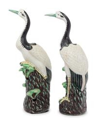 A Pair of Chinese Export Ceramic Crane Figures