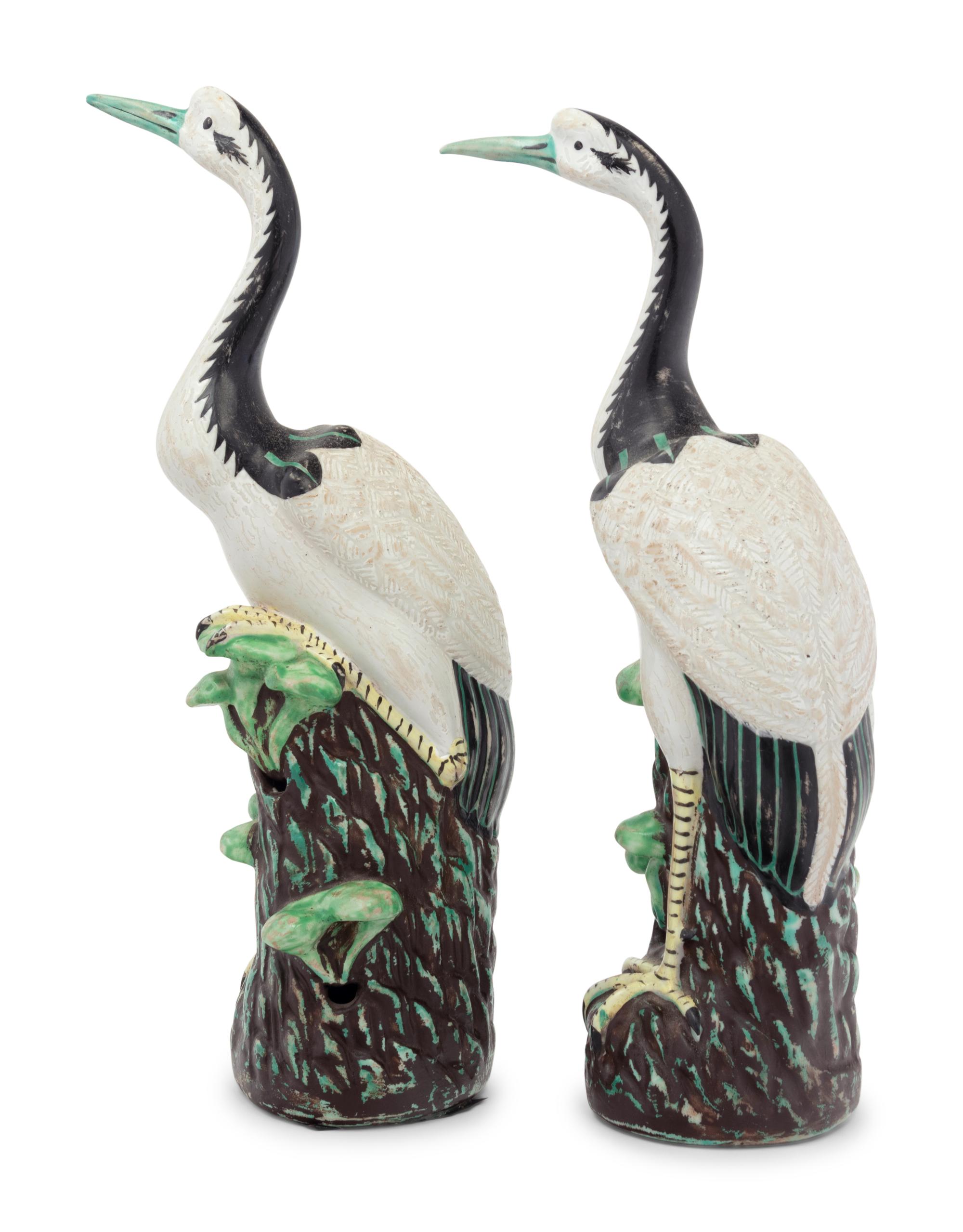 A Pair of Chinese Export Ceramic Crane Figures