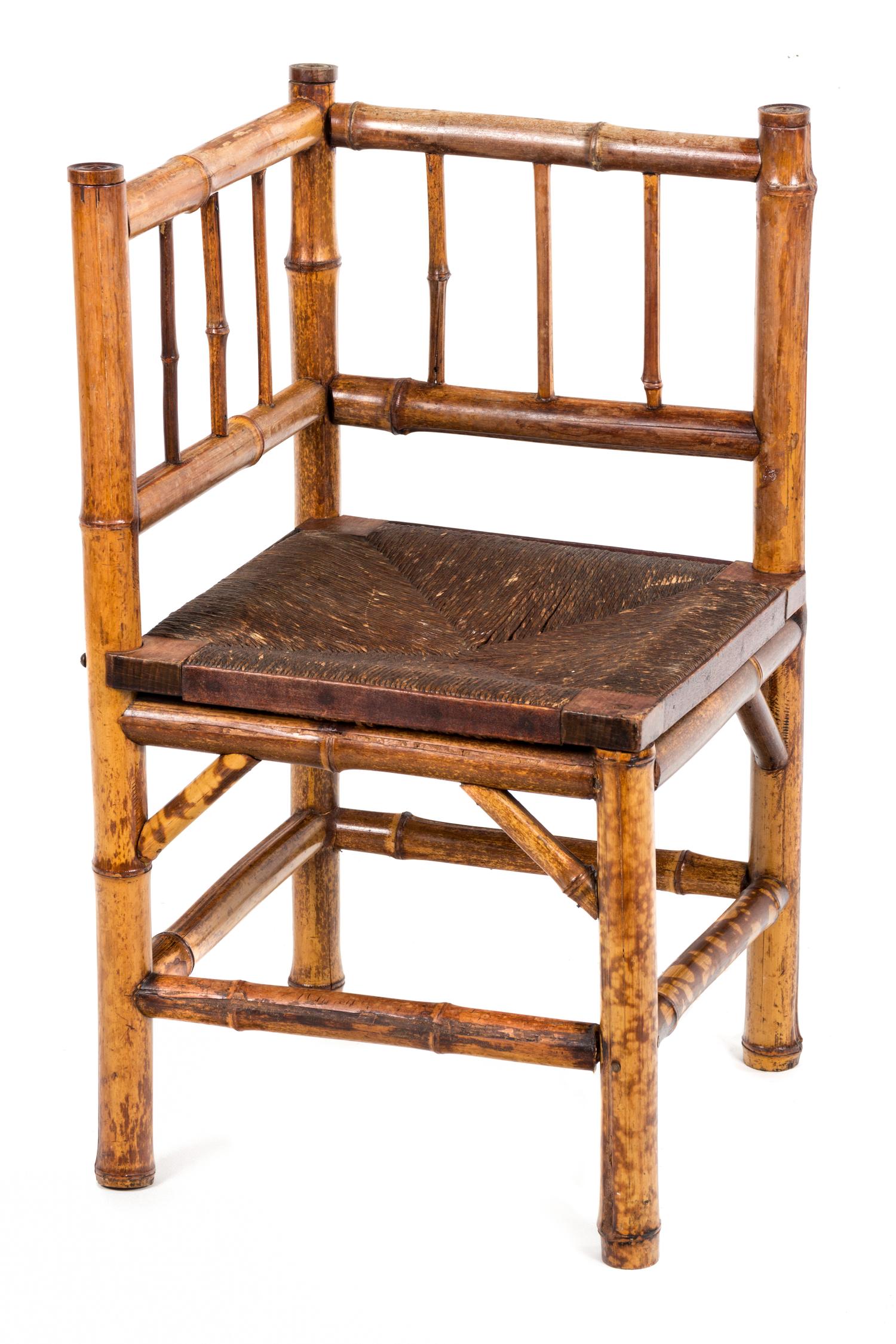 Three Victorian Bamboo Corner Chairs Height of first 36 inches.