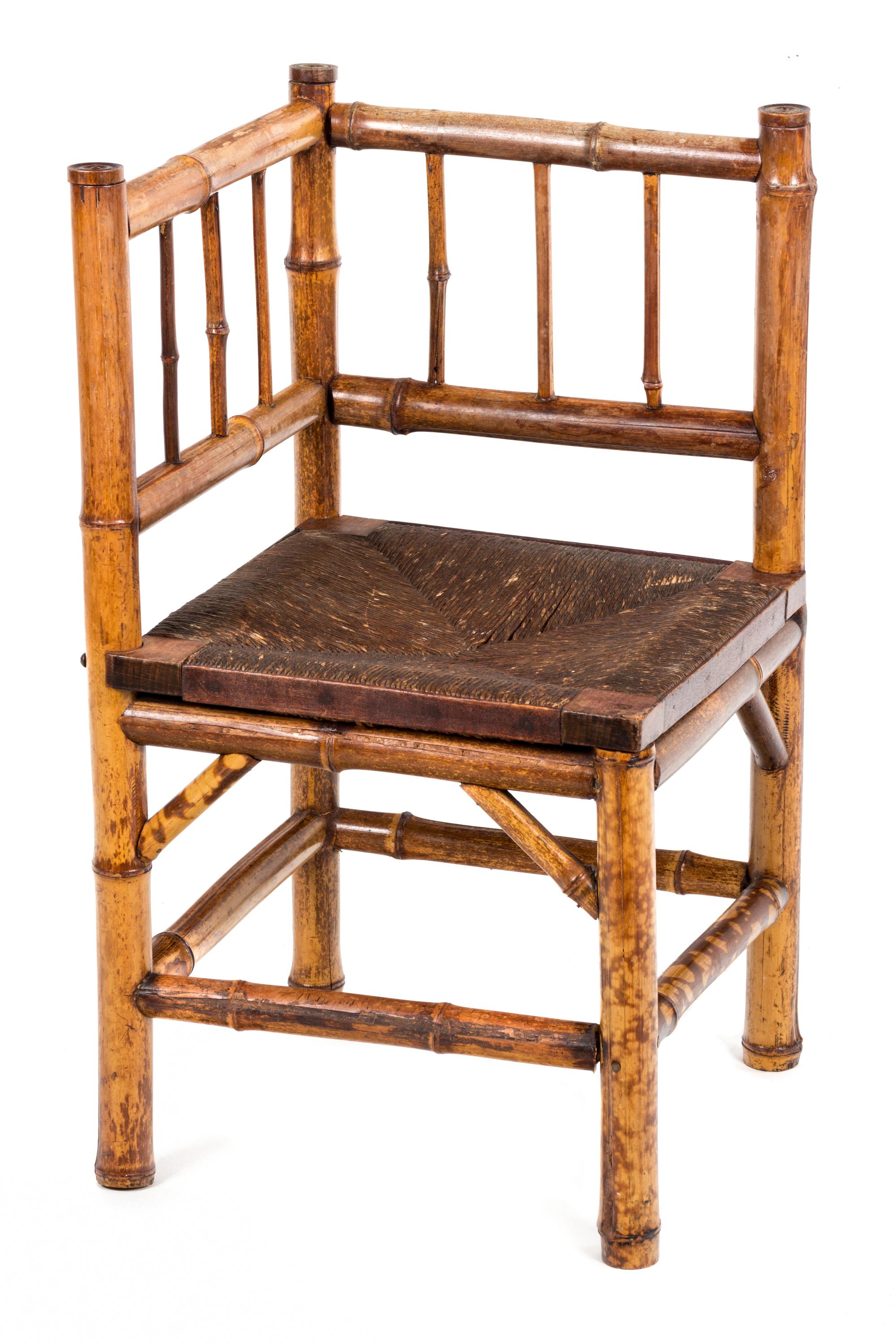 Three Victorian Bamboo Corner Chairs Height of first 36 inches.