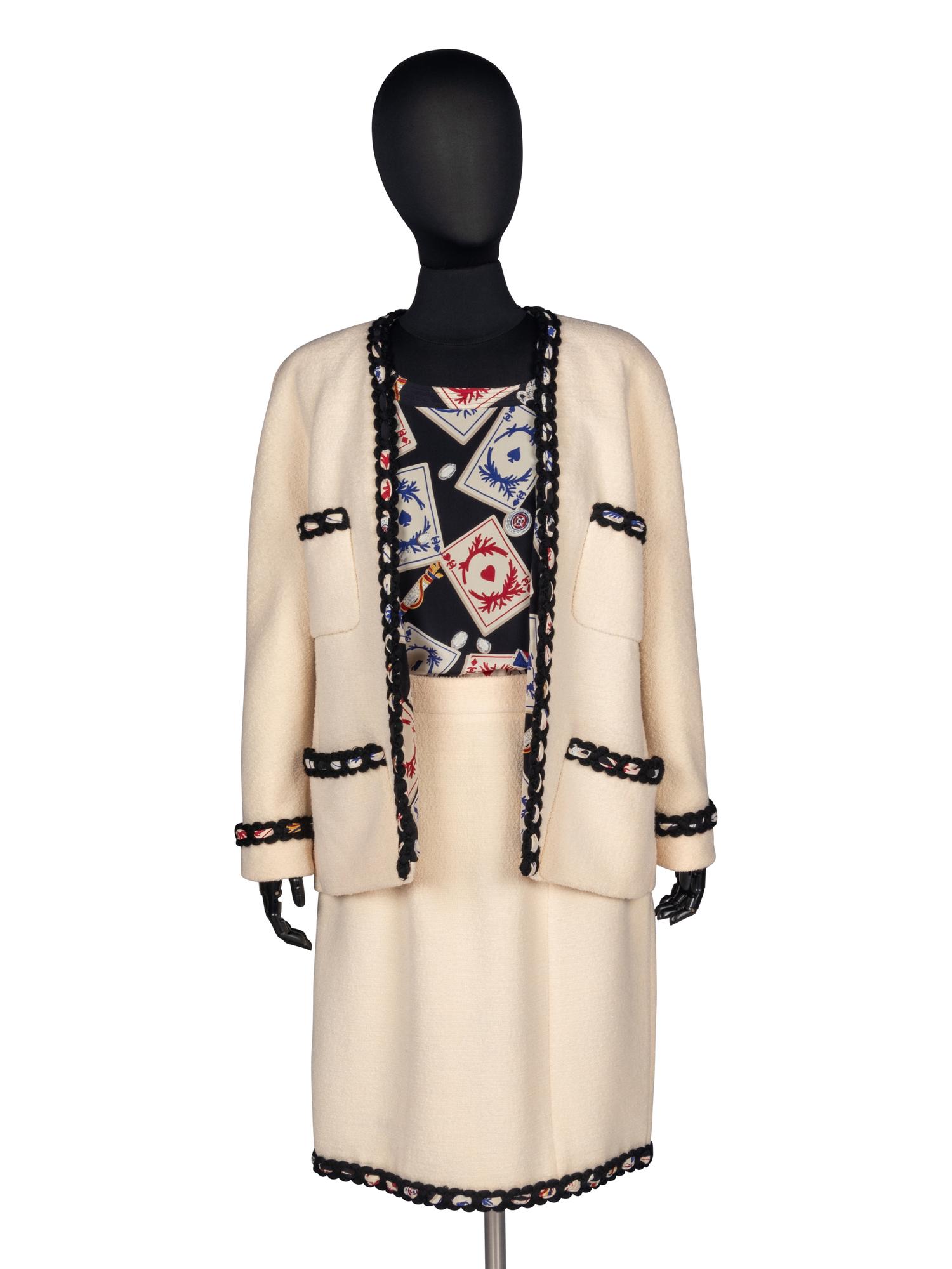 Chanel Tweed Skirt Suit with Blouse, 1991