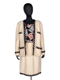 Chanel Tweed Skirt Suit with Blouse, 1991