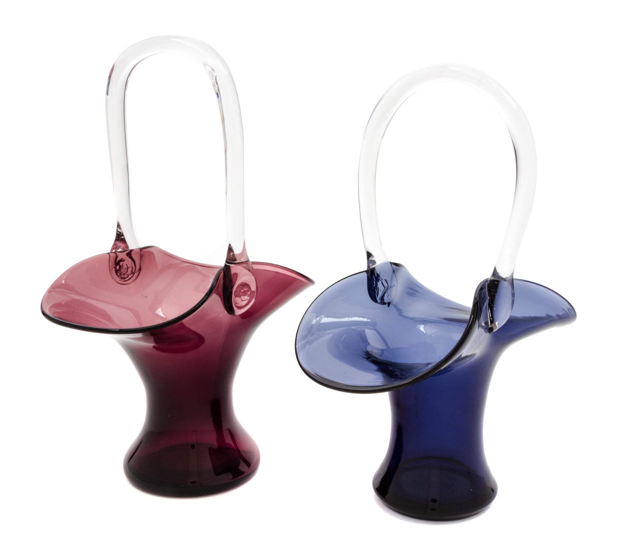 Two Glass Baskets Height of tallest 11 inches.