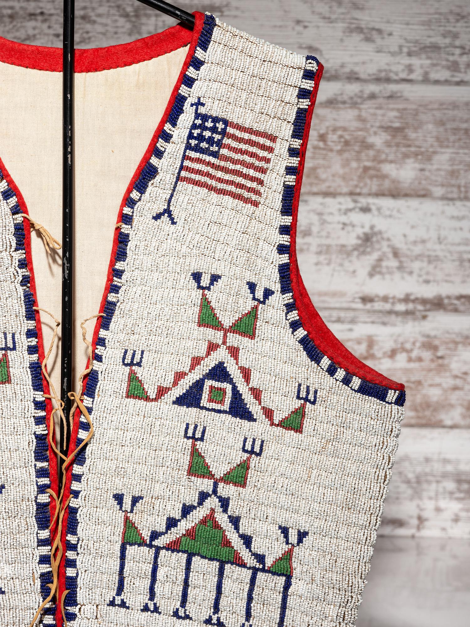 Sioux Beaded Hide Vest, with American Flags