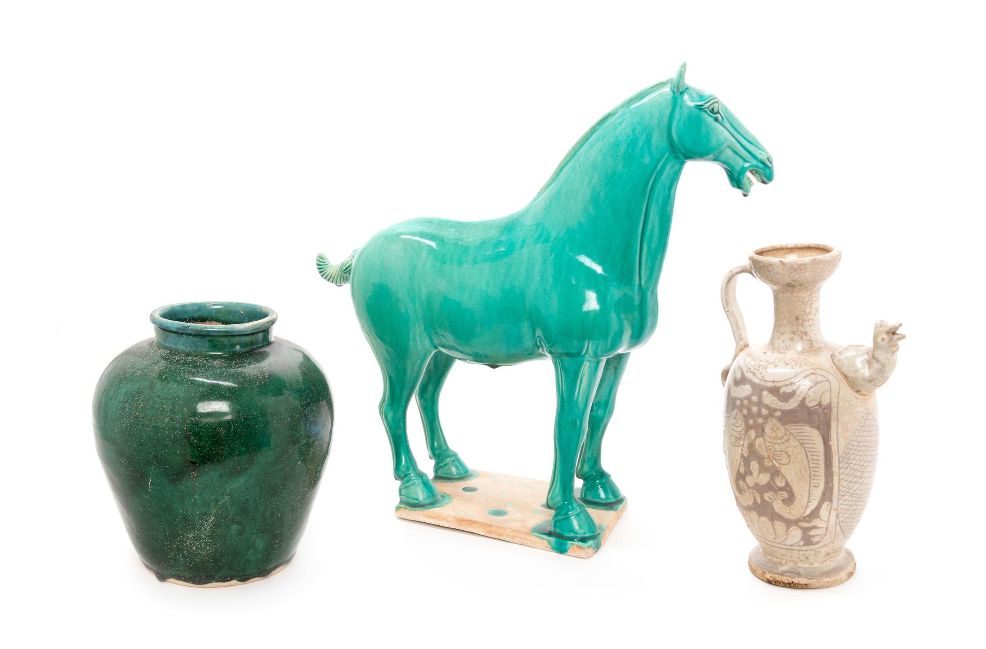 Three Chinese Porcelain Articles Height of tallest 16 inches.