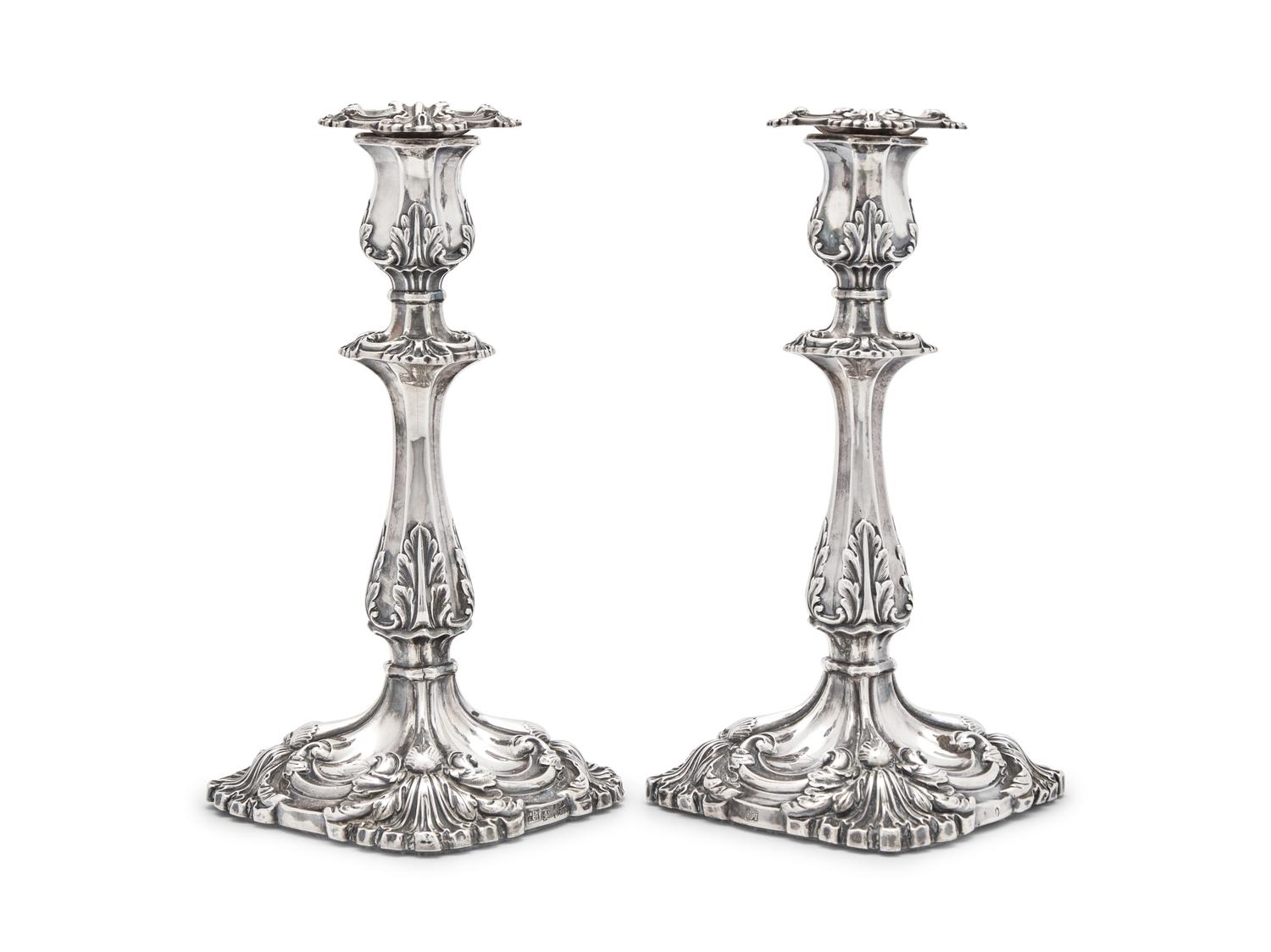 An Assembled Pair of William IV Silver Candlesticks