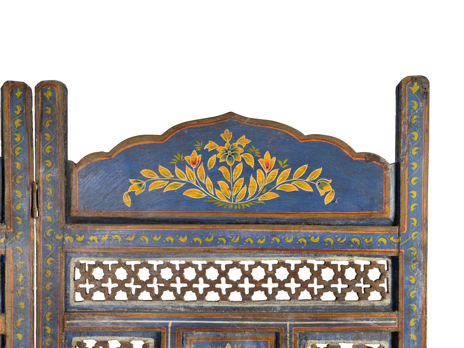 An Indian Pierce-Carved and Painted Four Panel Floor Screen — LATE 19TH/EARLY 20TH CENTURY