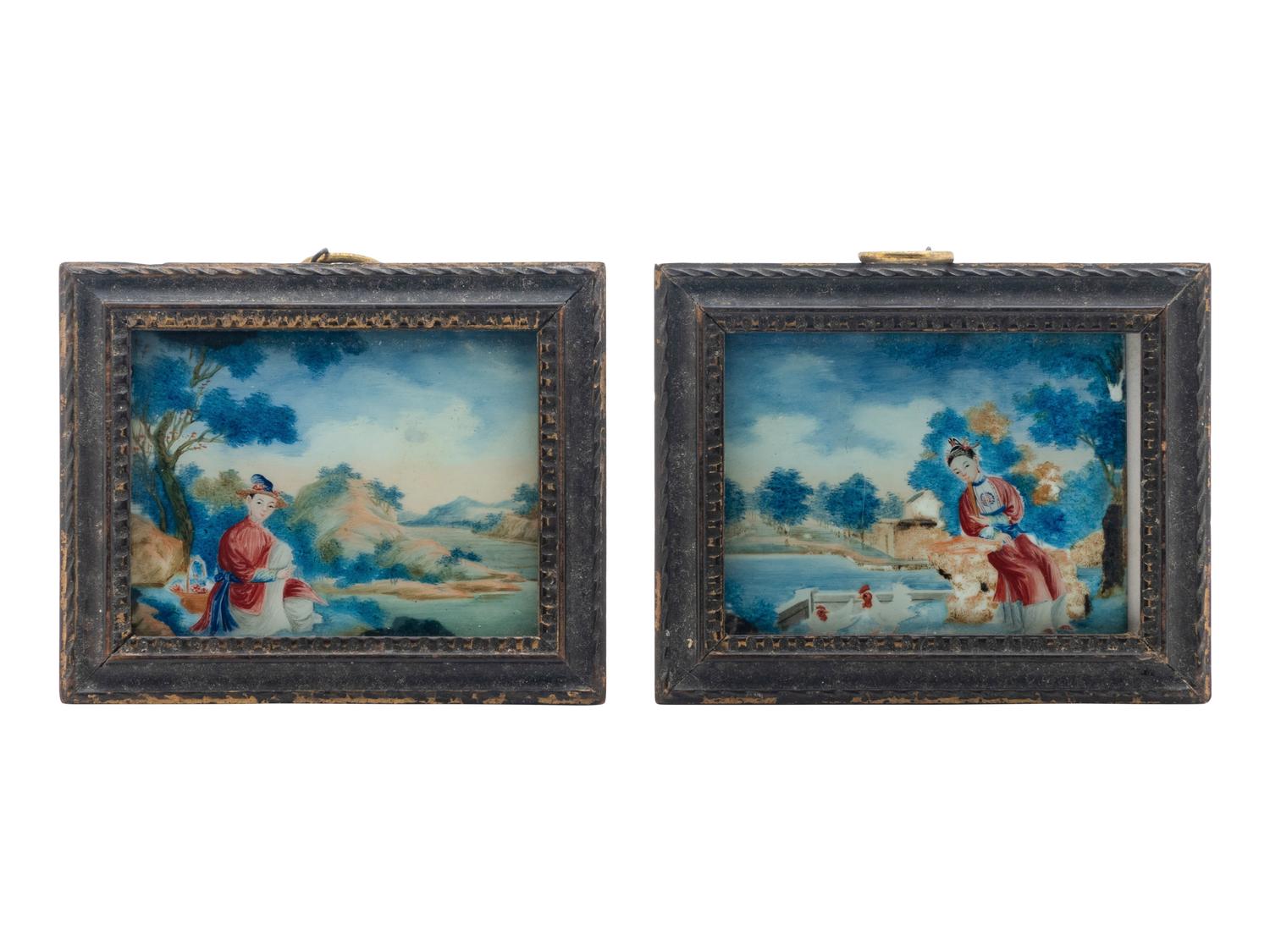 Two Chinese Export Reverse Glass Paintings