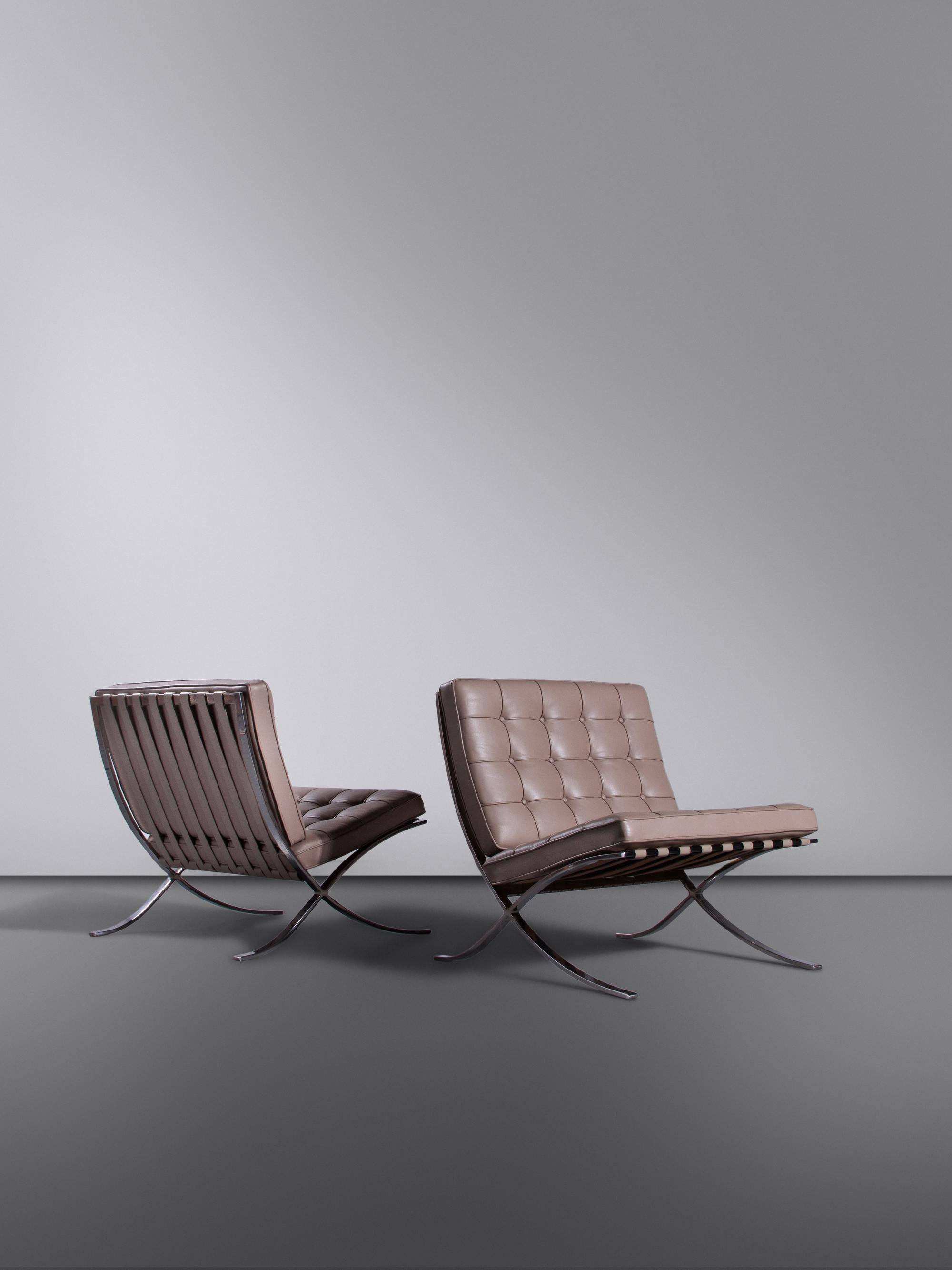 Pair of 'Barcelona' Lounge Chairs, c. 1990s Knoll Studio, USA