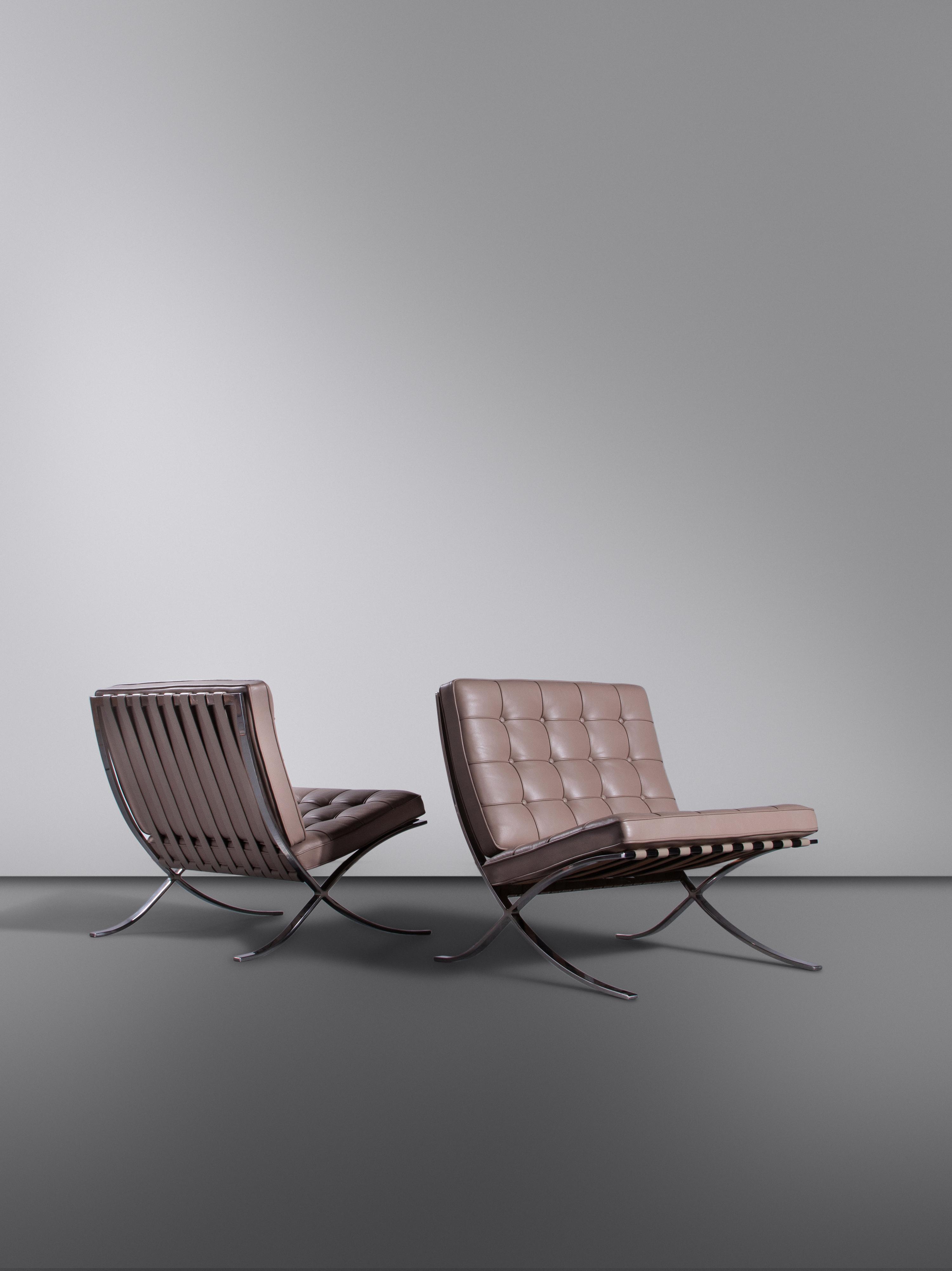 Pair of 'Barcelona' Lounge Chairs, c. 1990s Knoll Studio, USA