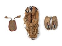 Paiute Doll Cradle, Apsáalooke [Crow] Child's Moccasins, and Beaded Pouch