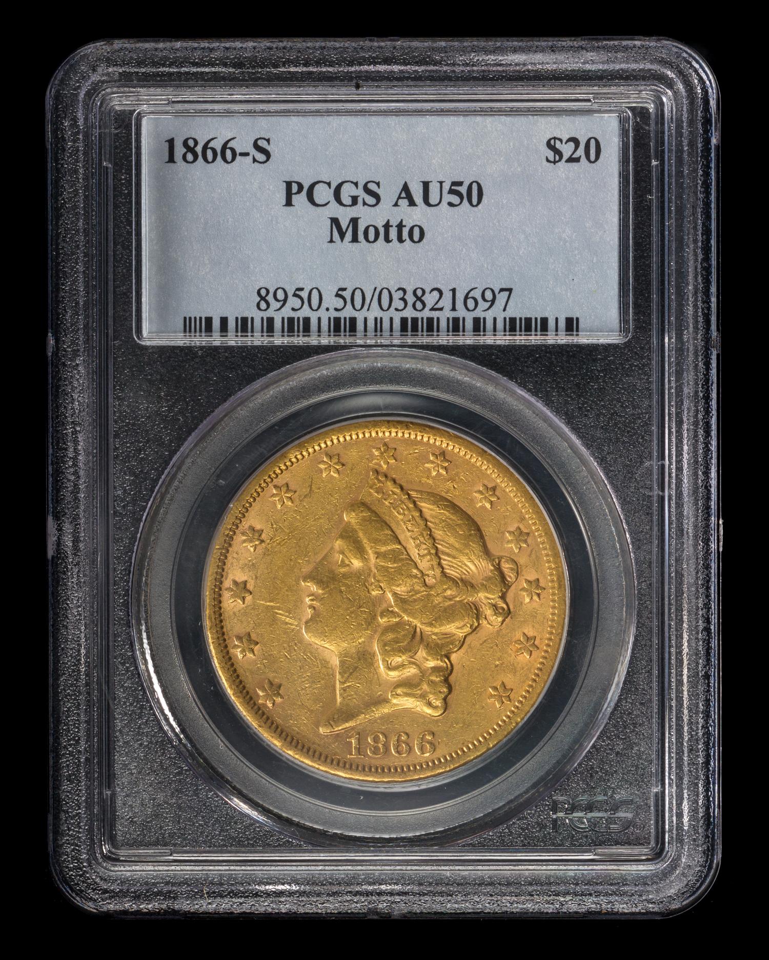 A United States 1866-S Liberty Head: Motto $20 Gold Coin