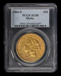 A United States 1866-S Liberty Head: Motto $20 Gold Coin