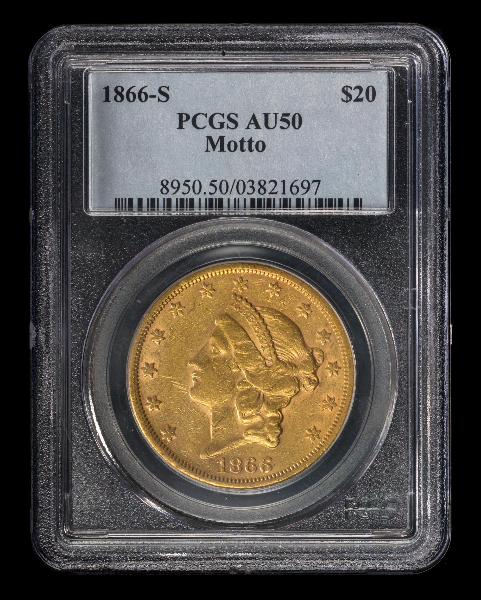 A United States 1866-S Liberty Head: Motto $20 Gold Coin