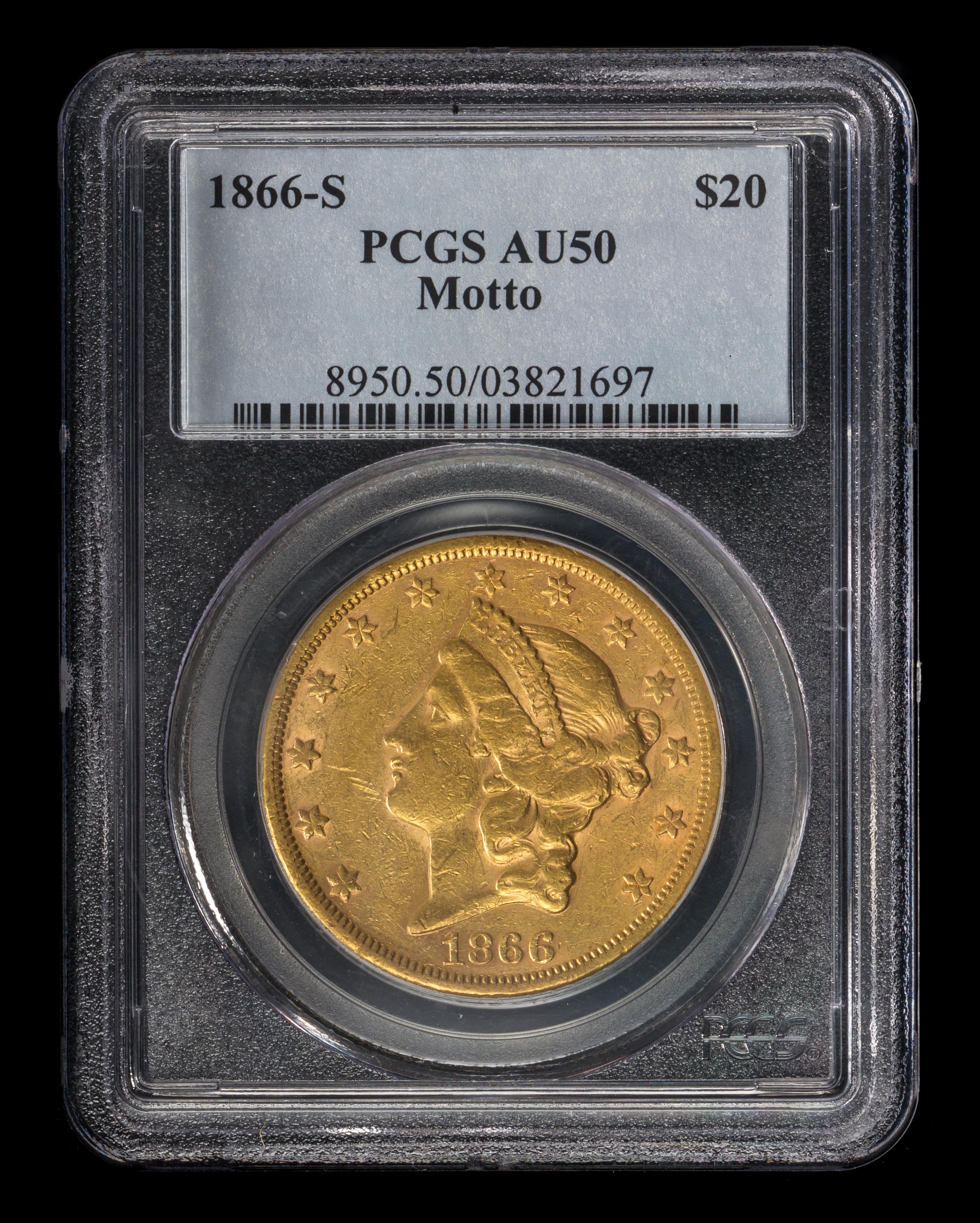 A United States 1866-S Liberty Head: Motto $20 Gold Coin