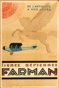 [TRANSPORTATION - AVIATION]. SOLON, Albert, artist. Lignes Aeriennes Farman / De L’Antiquite a Nos Jours . Paris: Publicite Ch. Egler, ca 1920s.