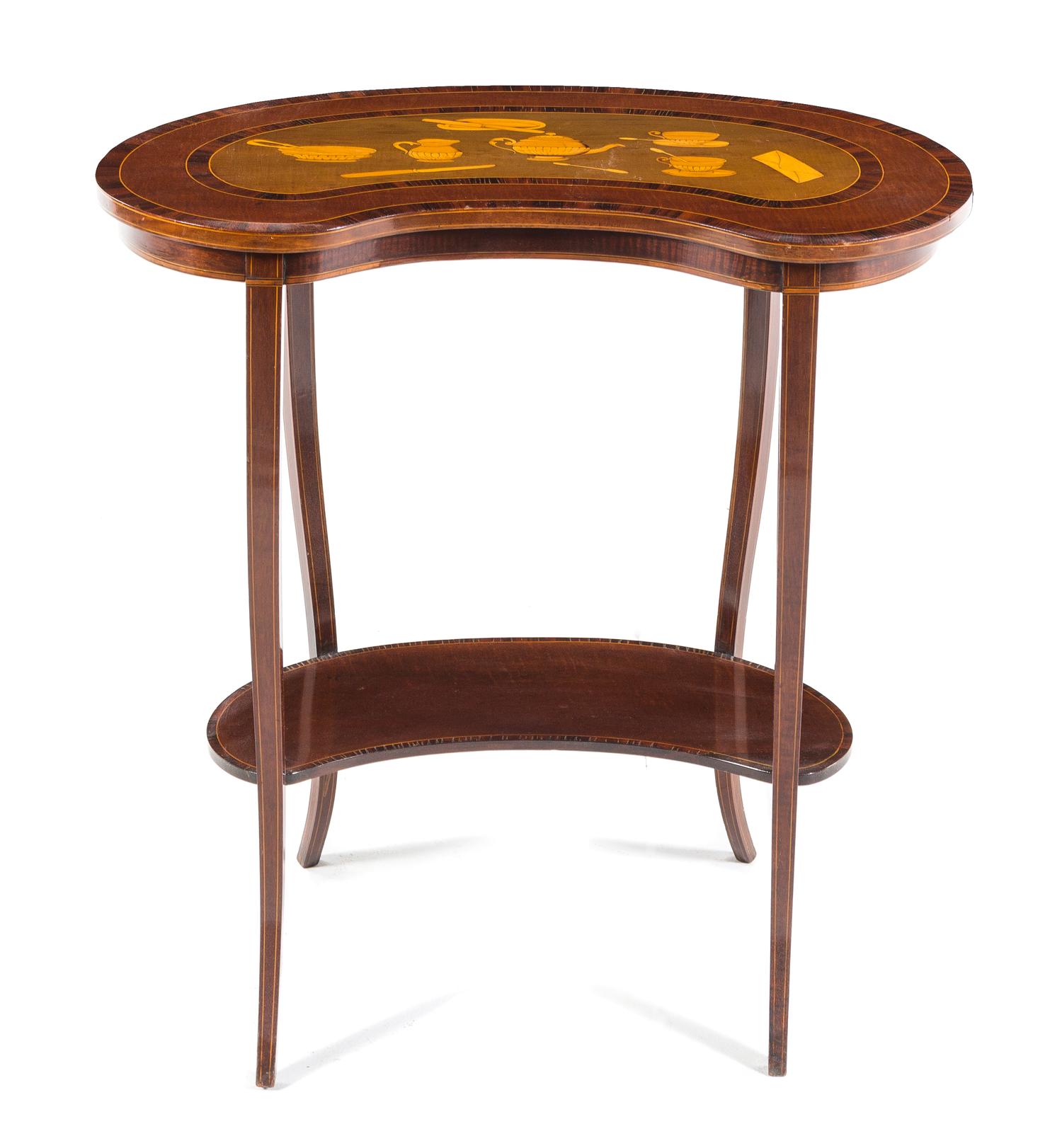 A Continental Marquetry Table Height 27 1/8 x width 27 x depth 16 inches. — LATE 19TH/EARLY 20TH CENTURY