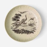 A Wedgwood Queensware Shell Edge Cup and Saucer with Exotic Birds Decoration UK, 1770s