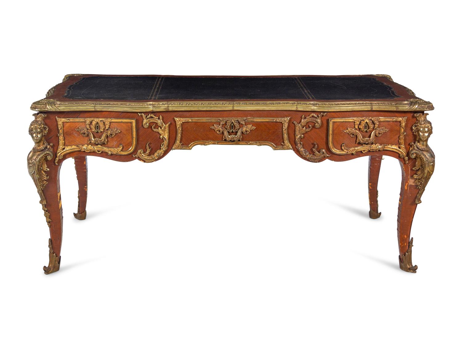 A Louis XV Style Gilt Bronze Mounted Bureau Plat