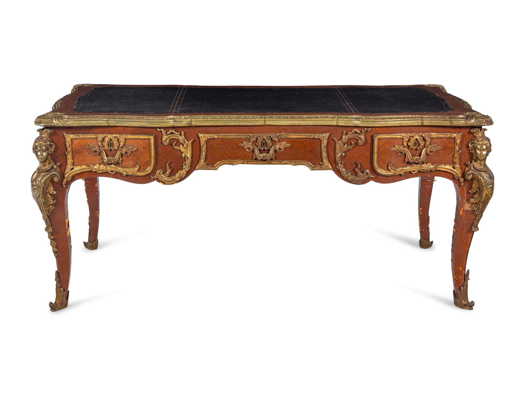A Louis XV Style Gilt Bronze Mounted Bureau Plat