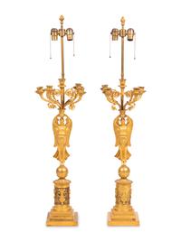 A Pair of Empire Style Gilt Bronze Figural Candelabra