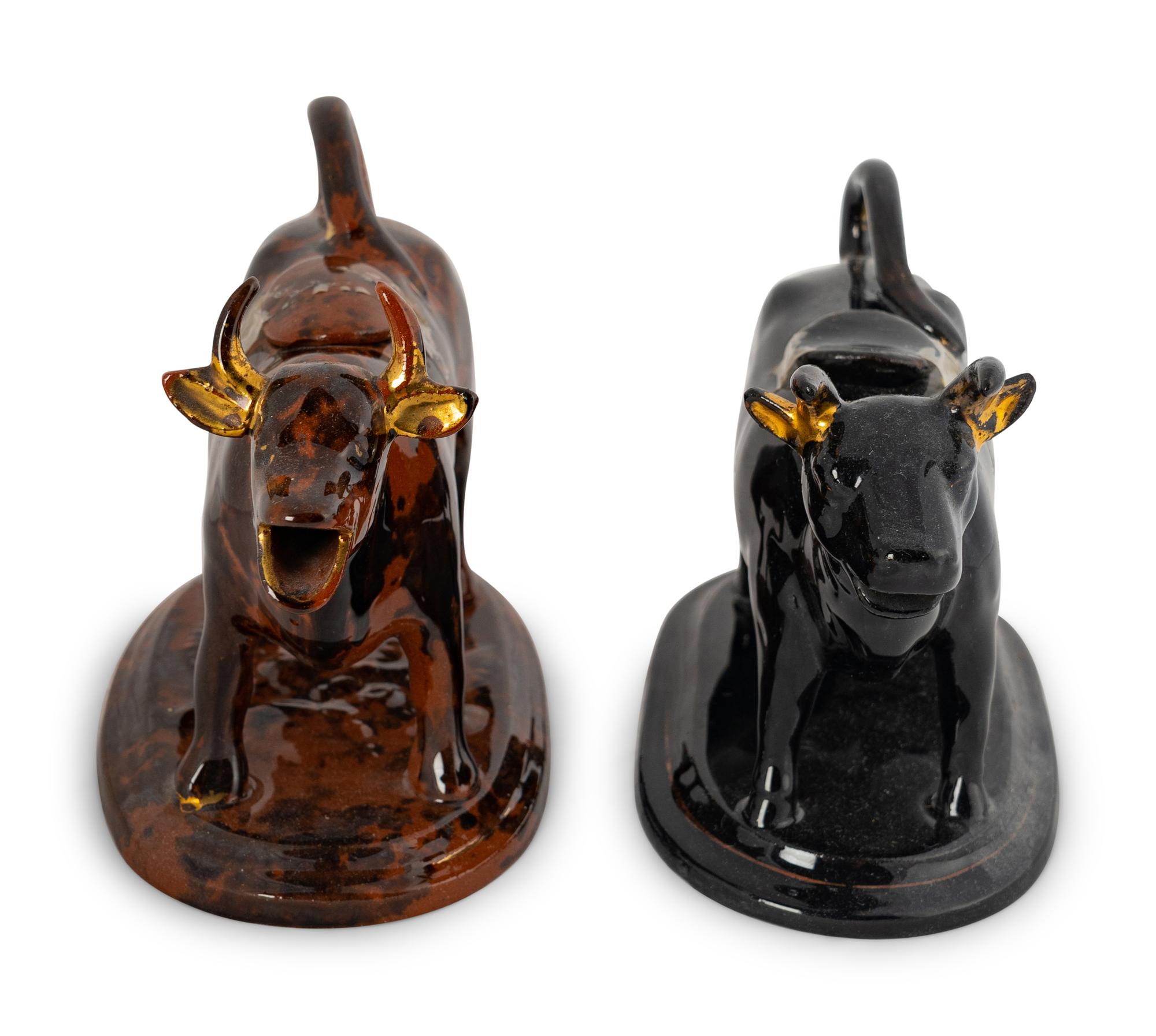 Two Rockingham Glazed Cow-Form Ceramic Creamers — 20TH CENTURY