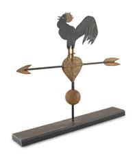 A Parcel Gilt Cut Sheet Iron Rooster on Heart Weathervane