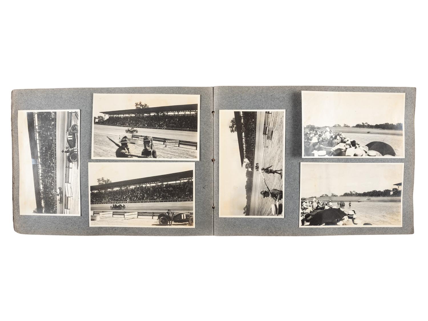 [EARLY PHOTOGRAPHY]. Album containing photographs of an early NASCAR race featuring future World War I Fighting Ace Eddie Rickenbacker.