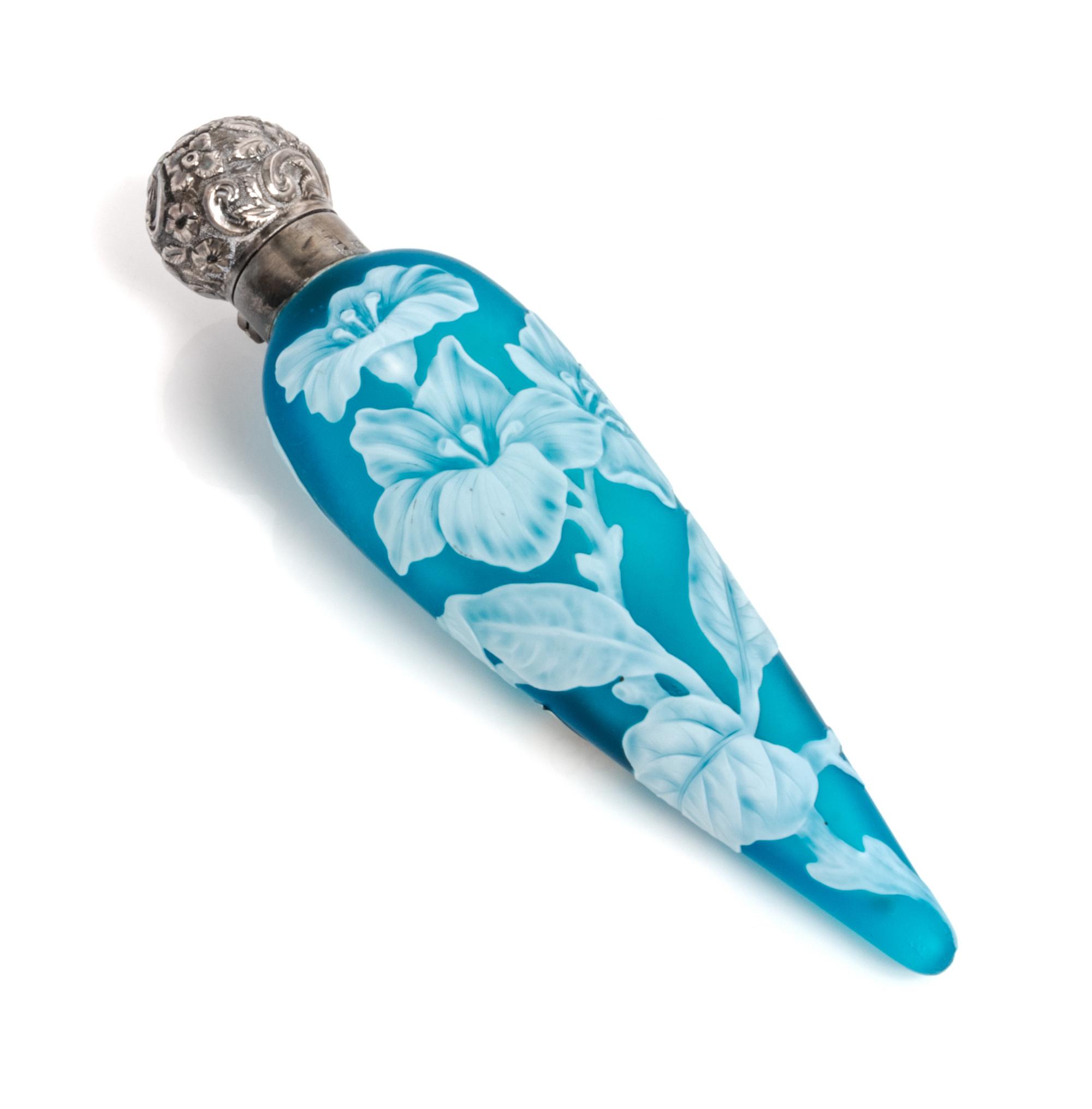English, LATE 19TH CENTURY, a silver mounted cameo glass perfume bottle, of tapering form with floral decoration