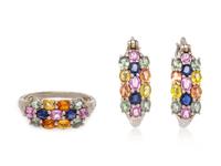 A Sterling Silver and Multicolor Sapphire Demi-Parure,